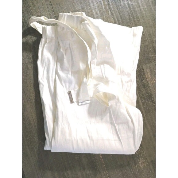 Calvin Klein White 3/4 Wide Leg With Belt Size M Linen Rayon Blend Women's Pants - Picture 1 of 9